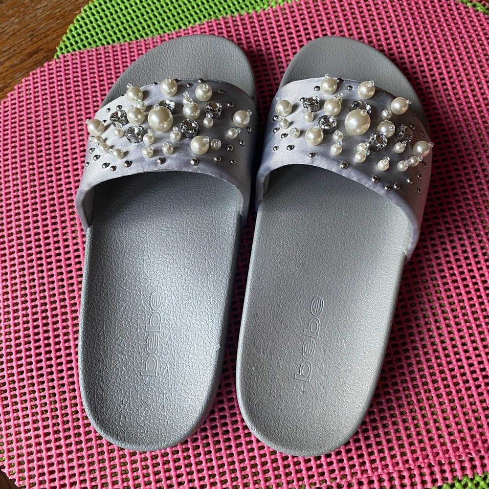 Bebe Gray Embellished Sandals